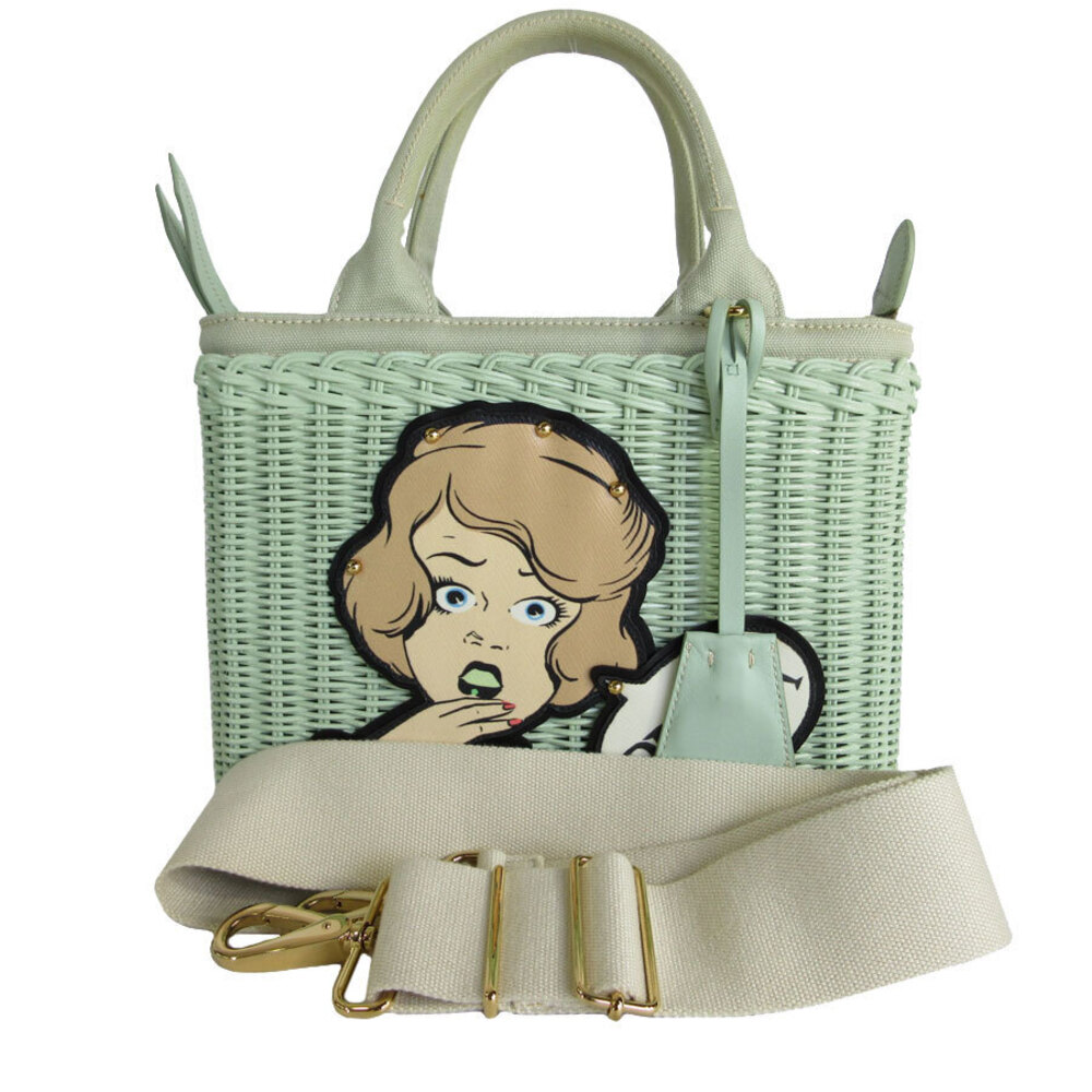 Prada 2way Shoulder Bag canvas wicker green
